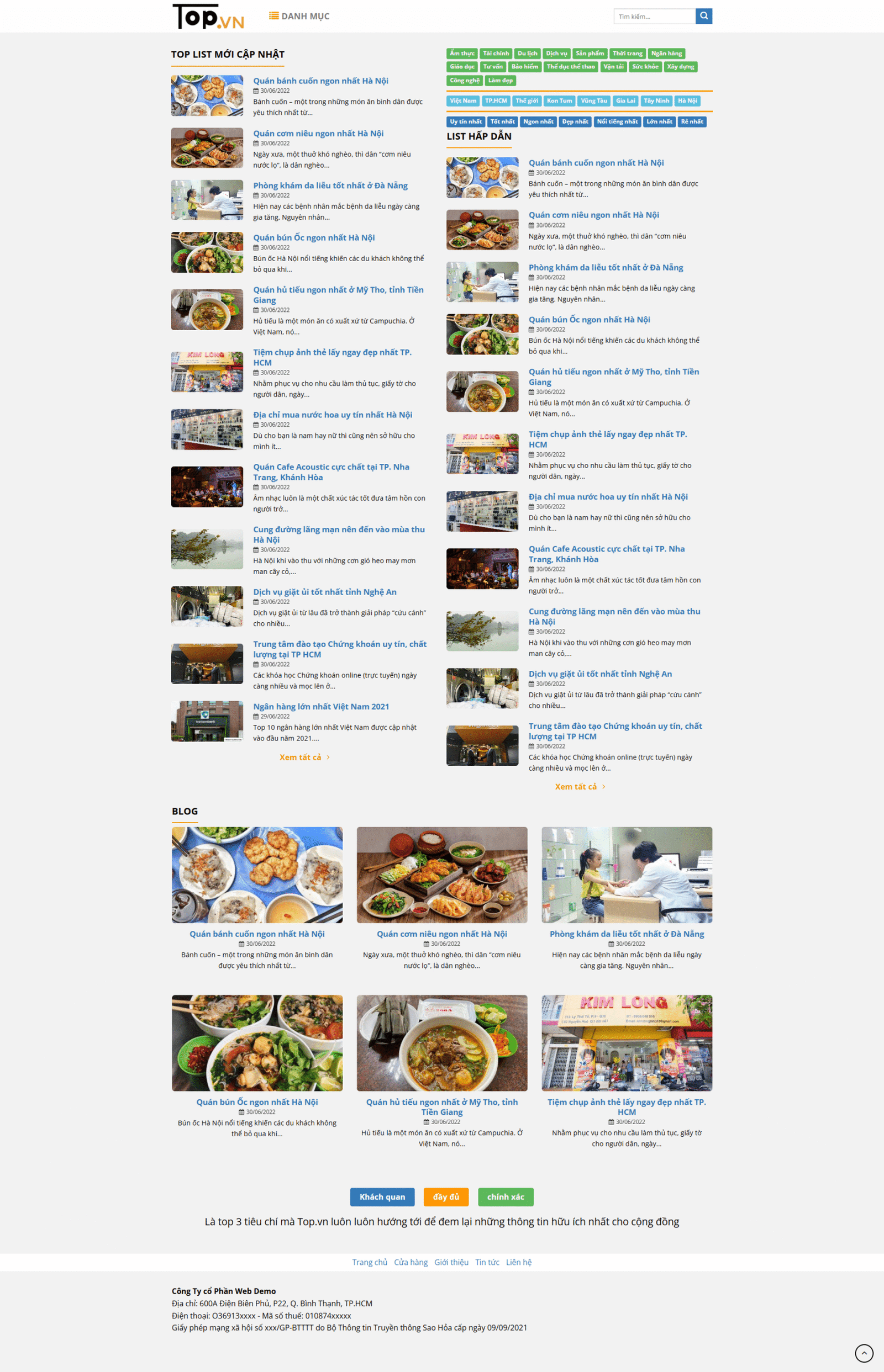 Mẫu website đánh giá giống TopList