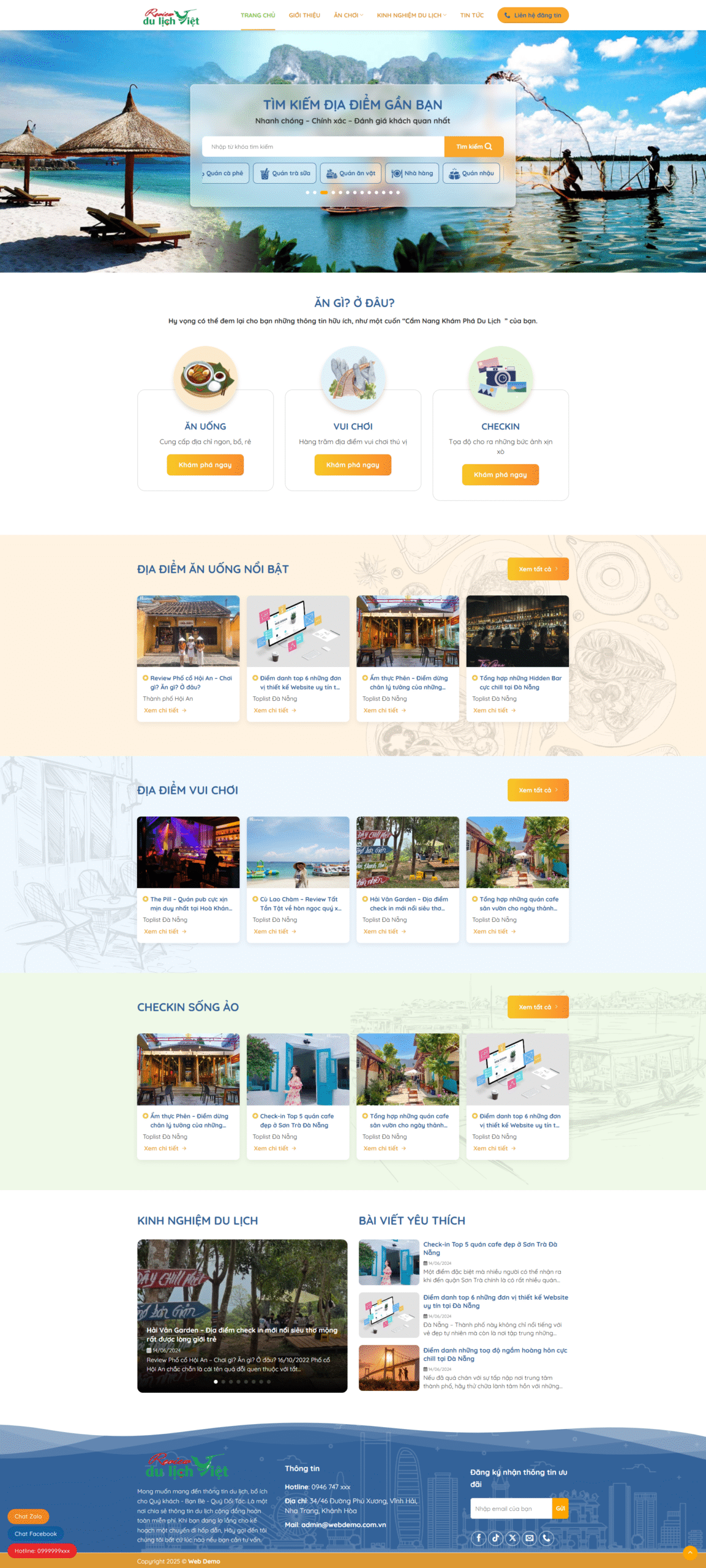 Mẫu website review địa điểm du lịch, ăn uống